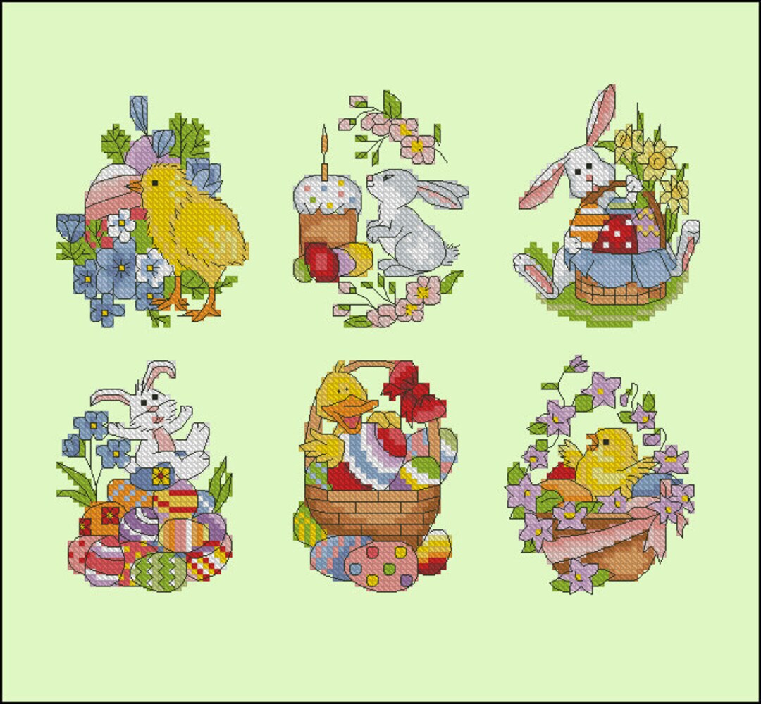 Easter Bunny Cross Stitch Pattern Easter Chicks Cross Stitch Colorful X ...