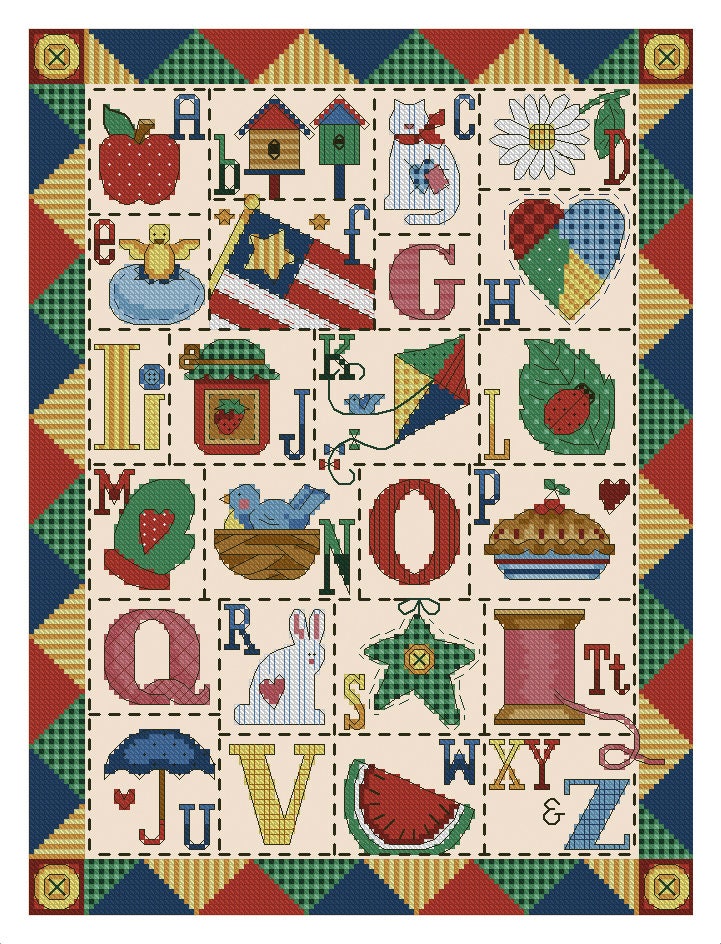 Alphabet Sampler Cross Stitch Pattern Colorful Art DIY - Etsy