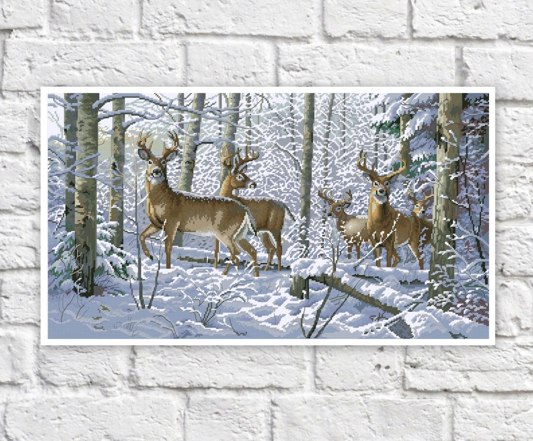 Winter Deer Cross Stitch Pattern Colorful Art DIY X-stitch Chart ...