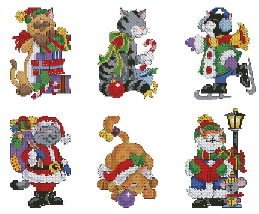 Christmas Cat Cross Stitch Pattern Colorful Art DIY Xstitch Etsy