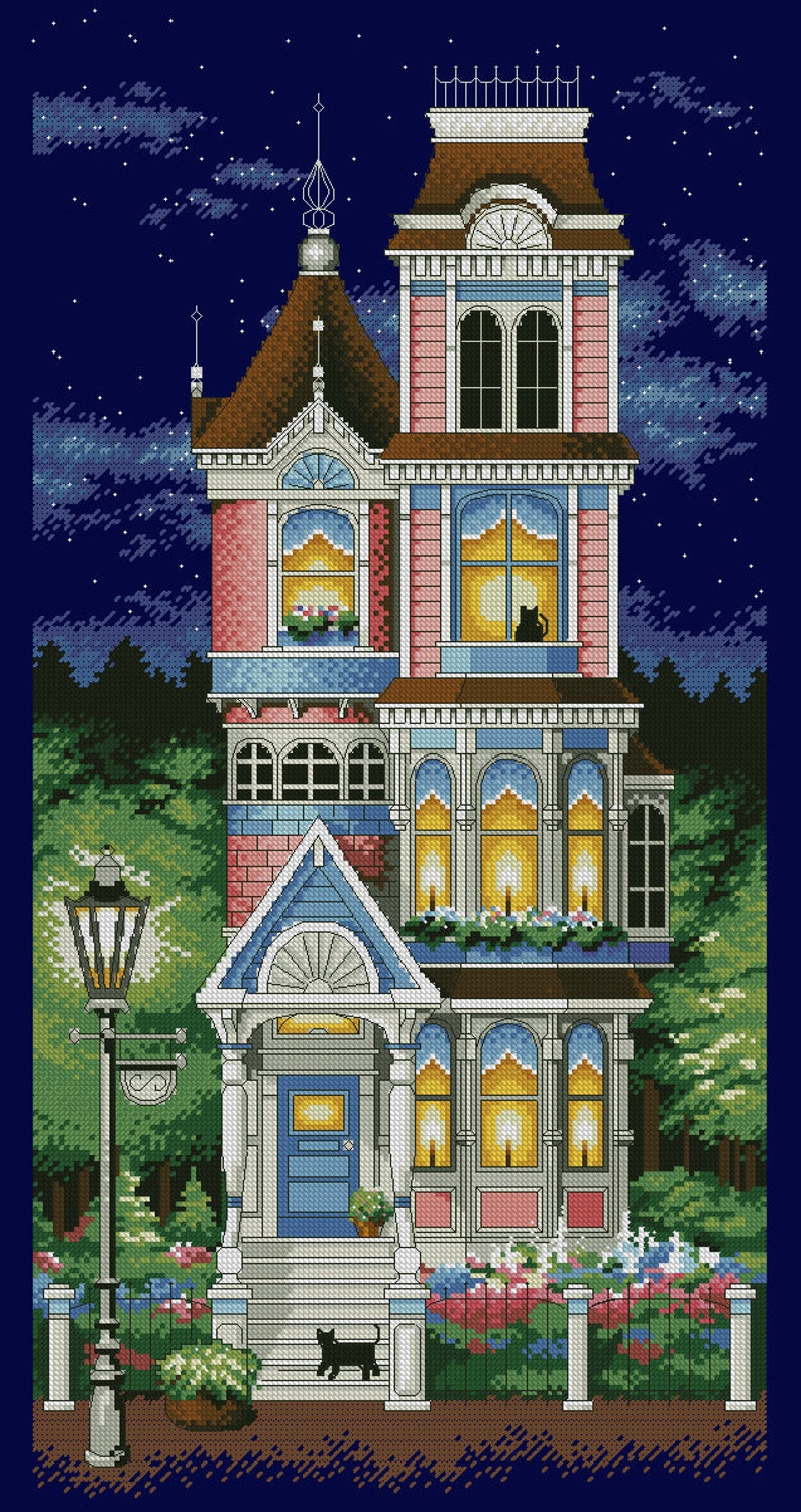 Victorian Houses Cross Stitch Pattern Colorful Art DIY Etsy