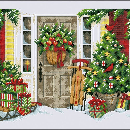 Christmas House Cross Stitch Pattern Colorful Art DIY Xstitch Etsy