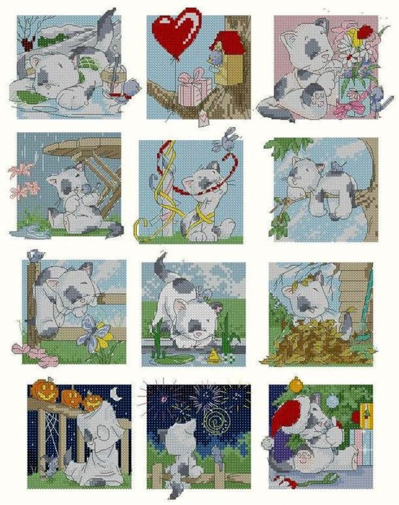 Cat Cross Stitch Pattern Calendar Month Cross Stitch DIY Etsy