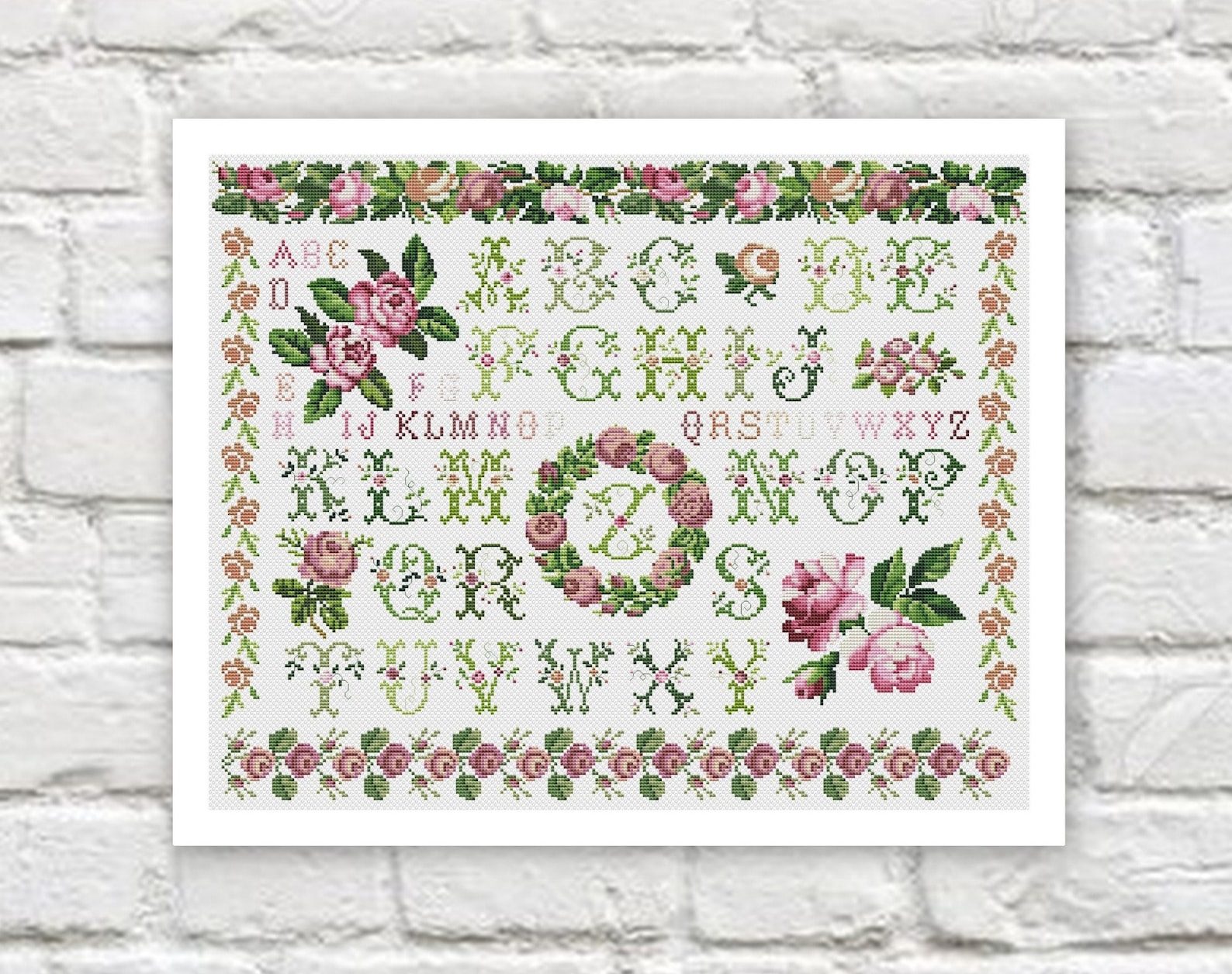 Flowers Alphabet Cross Stitch Pattern Colorful Art DIY Etsy