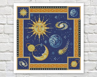 Galaxy Cross Stitch Pattern Counted PDF X-stitch Chart Needlepoint Embroidery Instant Download