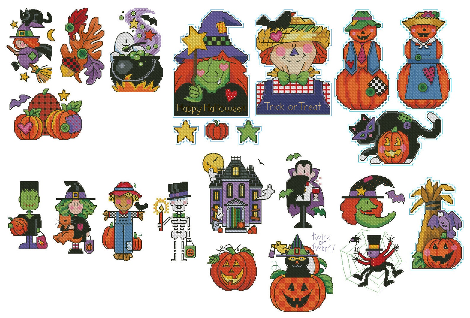 Halloween Cross Stitch Pattern Colorful Art DIY Xstitch Chart Etsy