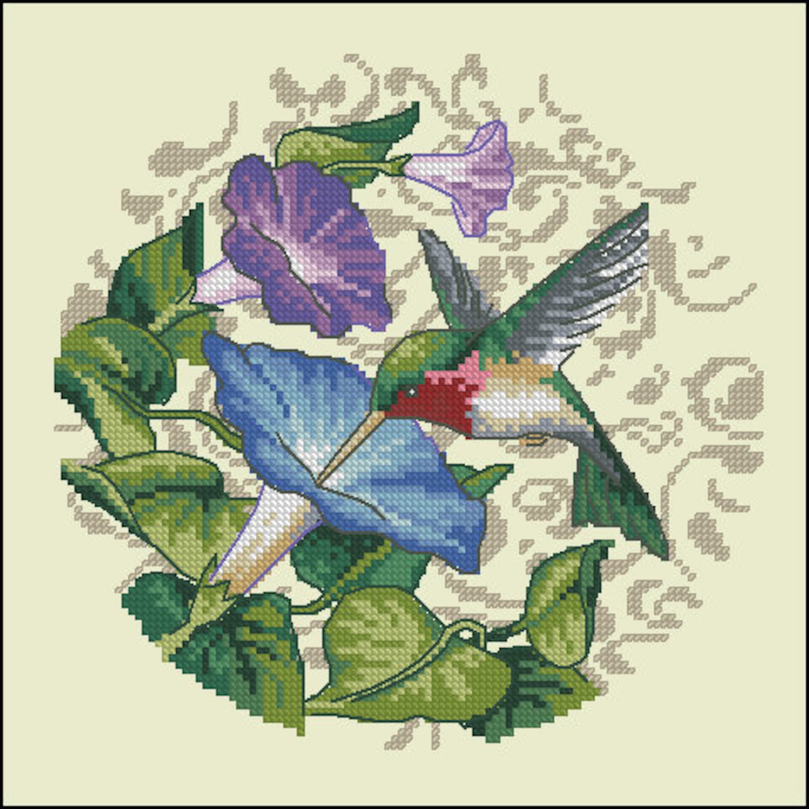 Hummingbird Cross Stitch Pattern Colorful Art DIY X-stitch Chart ...