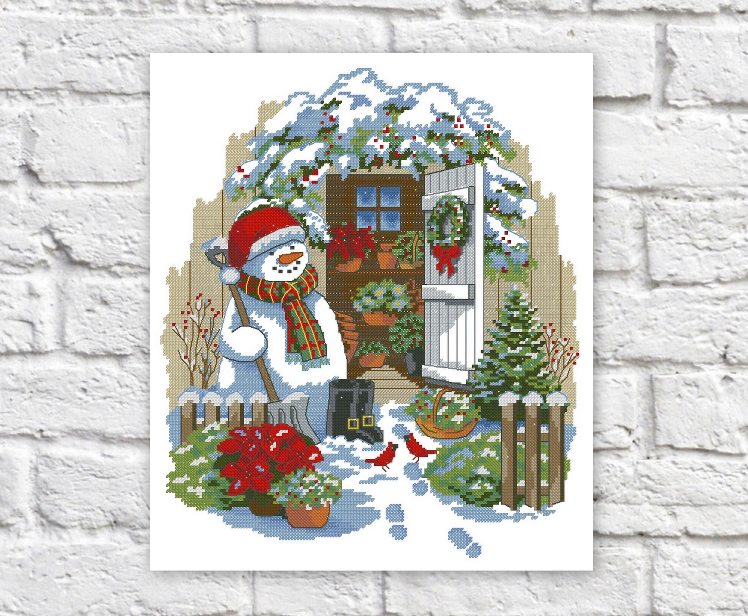 Snowman Cross Stitch Pattern Colorful Art DIY X-stitch Chart Needlepoint Pattern Embroidery Chart Printable Instant Download PDF Design