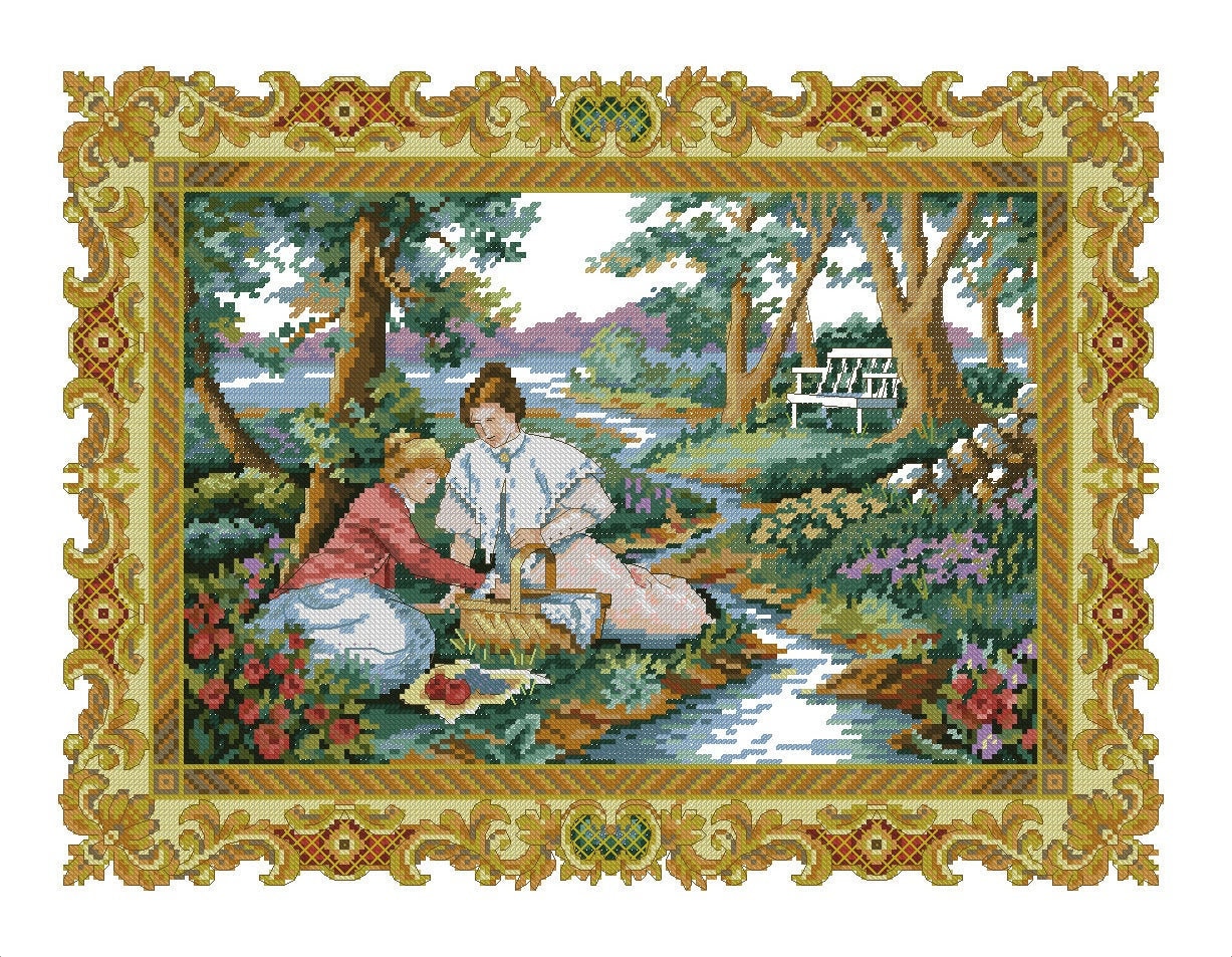 Garden Tapestry Cross Stitch Pattern Colorful Art DIY Xstitch Etsy