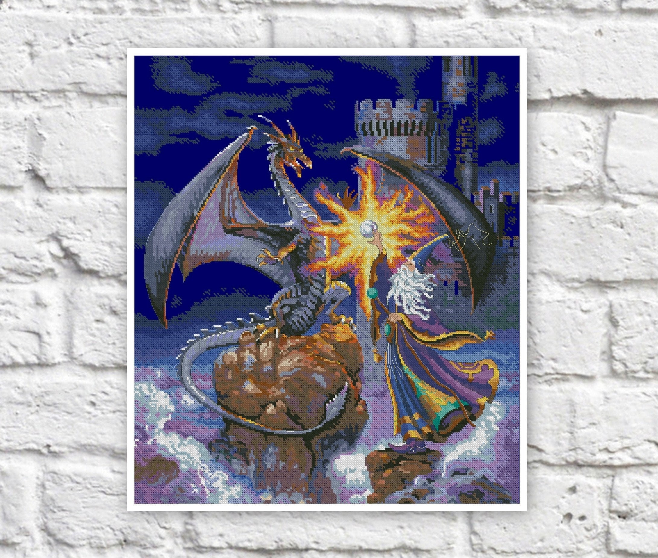 Dragon Cross Stitch Pattern Colorful Art DIY X-stitch Chart Needlepoint ...