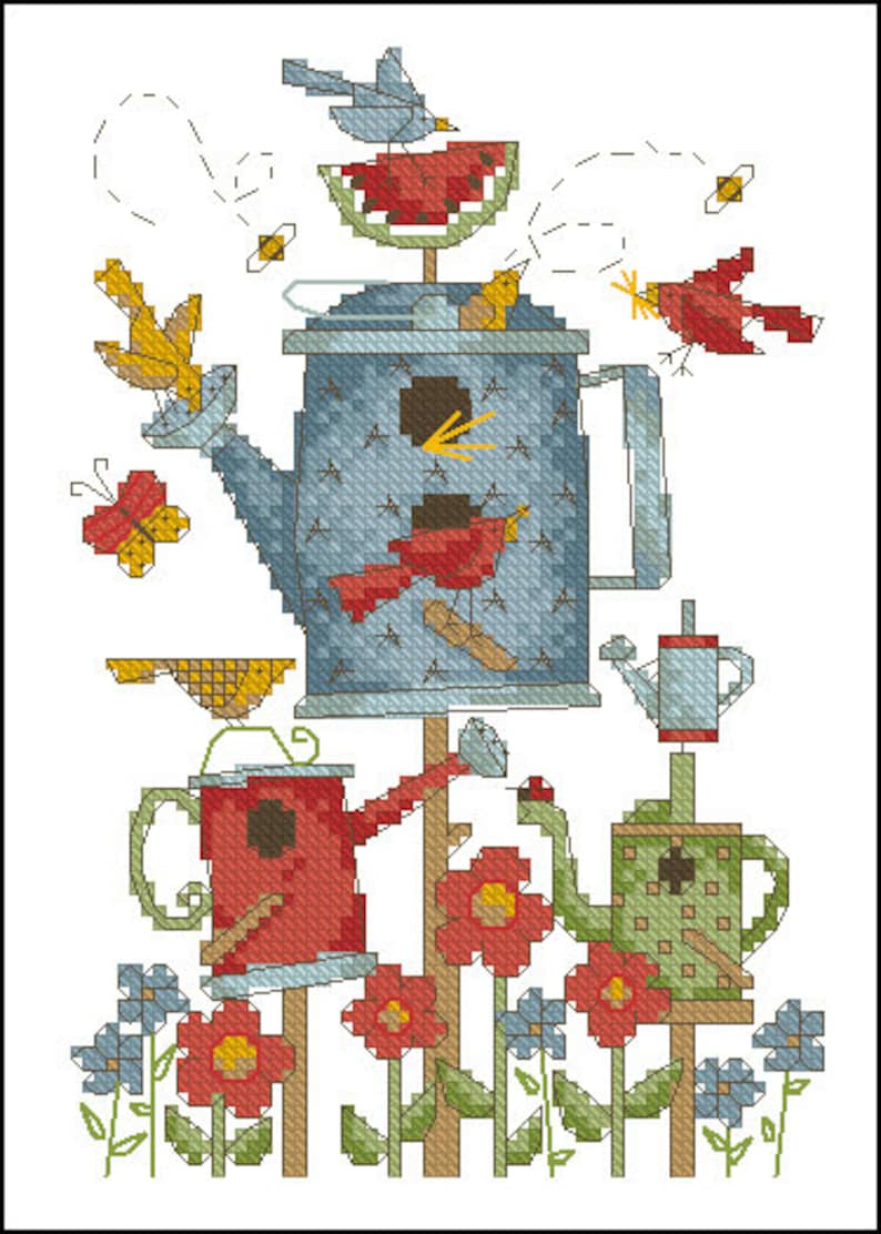 Watering Can Cross Stitch Pattern Colorful Art DIY Xstitch Etsy