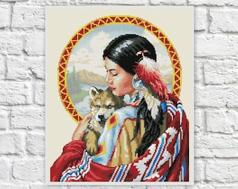 Woman Cross Stitch Pattern Colorful Art DIY X-stitch Chart Needlepoint Pattern Embroidery Chart Printable PDF Instant Download Design
