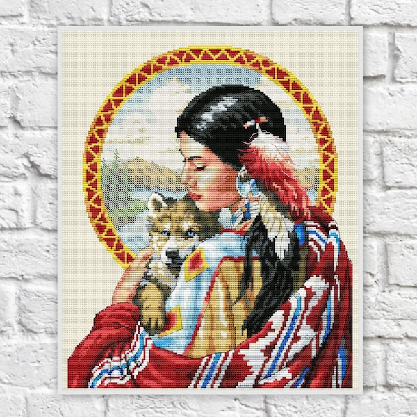 Woman Cross Stitch Pattern Colorful Art DIY X-stitch Chart Needlepoint Pattern Embroidery Chart Printable PDF Instant Download Design