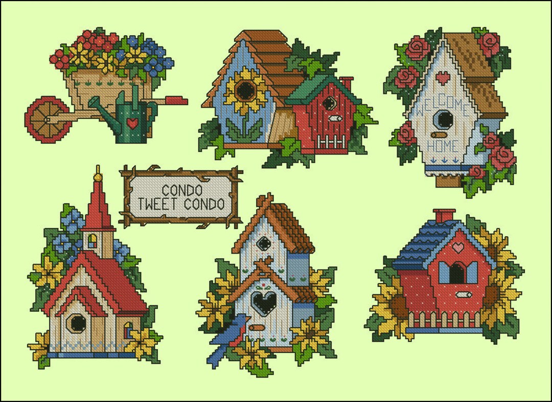 Birdhouses Cross Stitch Pattern Small Colorful Art DIY - Etsy