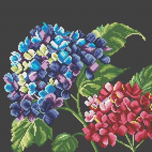 Hydrangeas Cross Stitch Pattern Colorful Art DIY X-stitch Needlepoint ...