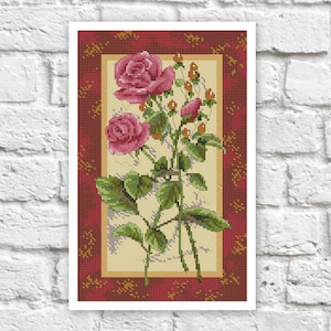 Rose Cross Stitch Pattern Flowers Colorful Art DIY X-stitch Chart Needlepoint Pattern Embroidery Chart Printable Instant Download PDF Design