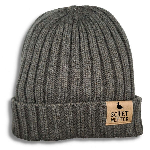 Mütze Schiet Wetter Möwe Beanie Strickmütze Witzig Spruch Warm Herren Damen Herbst half recycled