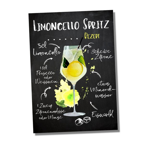 Limoncello Spritz Cocktail Prosecco  Rezept Bar Party Keller Deko Türschild Hinweisschild Warnschild Fun