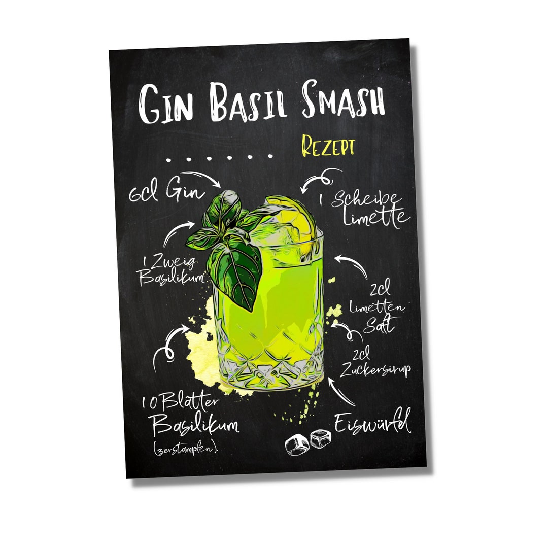 Schild Gin Basil Smash Cocktail Rezept Bar Party Keller Deko Etsy