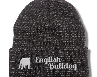 English Bulldog reflektierende Mütze Stickerei Hund Winter Strickmütze reflex Beanie warm