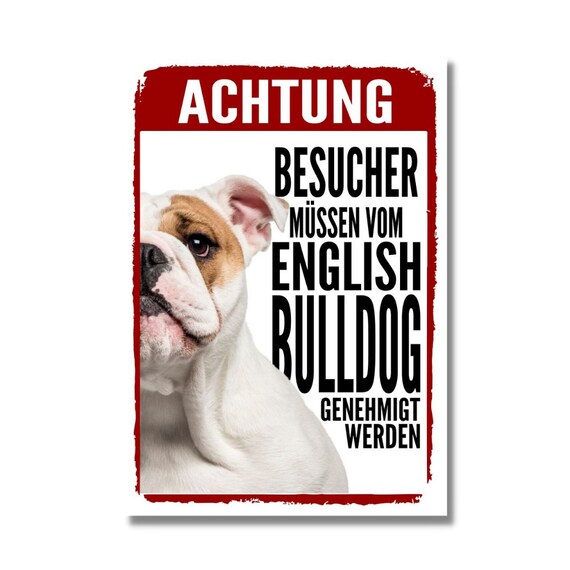English Bulldog Warnschild – „Genehmigung Erforderlich“-Schild Aus Alu, Witterungsbeständig Für Tür Oder Zaun