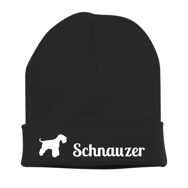 Strickmütze Schnauzer Mittelschnauzer Zwergschnauzer Mittel Zwerg Hund Stickerei Hund Winter Mütze Wintermütze