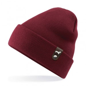 Rauhhaardackel Mütze mit Patch Gassi Beanie Strickmütze Witzig Spruch Warm Herren Damen Dackel Rauhaardackel 22 Farben Herbst Wintermütze Burgundy