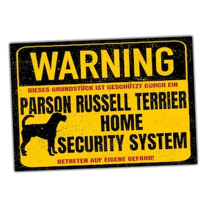 Parson Russell Terrier Schild Warning Security System Türschild Hundeschild Warnschild Hund Deko