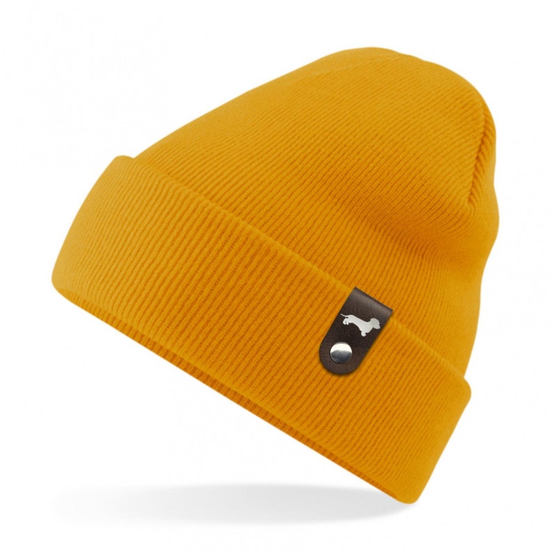 Rauhhaardackel Mütze mit Patch Gassi Beanie Strickmütze Witzig Spruch Warm Herren Damen Dackel Rauhaardackel 22 Farben Herbst Wintermütze Mustard