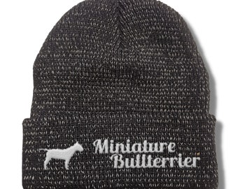 Mini Bullterrier reflektierende Mütze Stickerei Hund Winter Strickmütze reflex Beanie warm