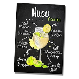 Schild Hugo Cocktail Rezept Bar Party Keller Deko Türschild Hinweisschild Warnschild Fun- Deko