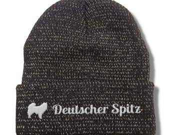 Deutscher Spitz reflektierende Mütze Stickerei Hund Winter Strickmütze reflex Beanie warm