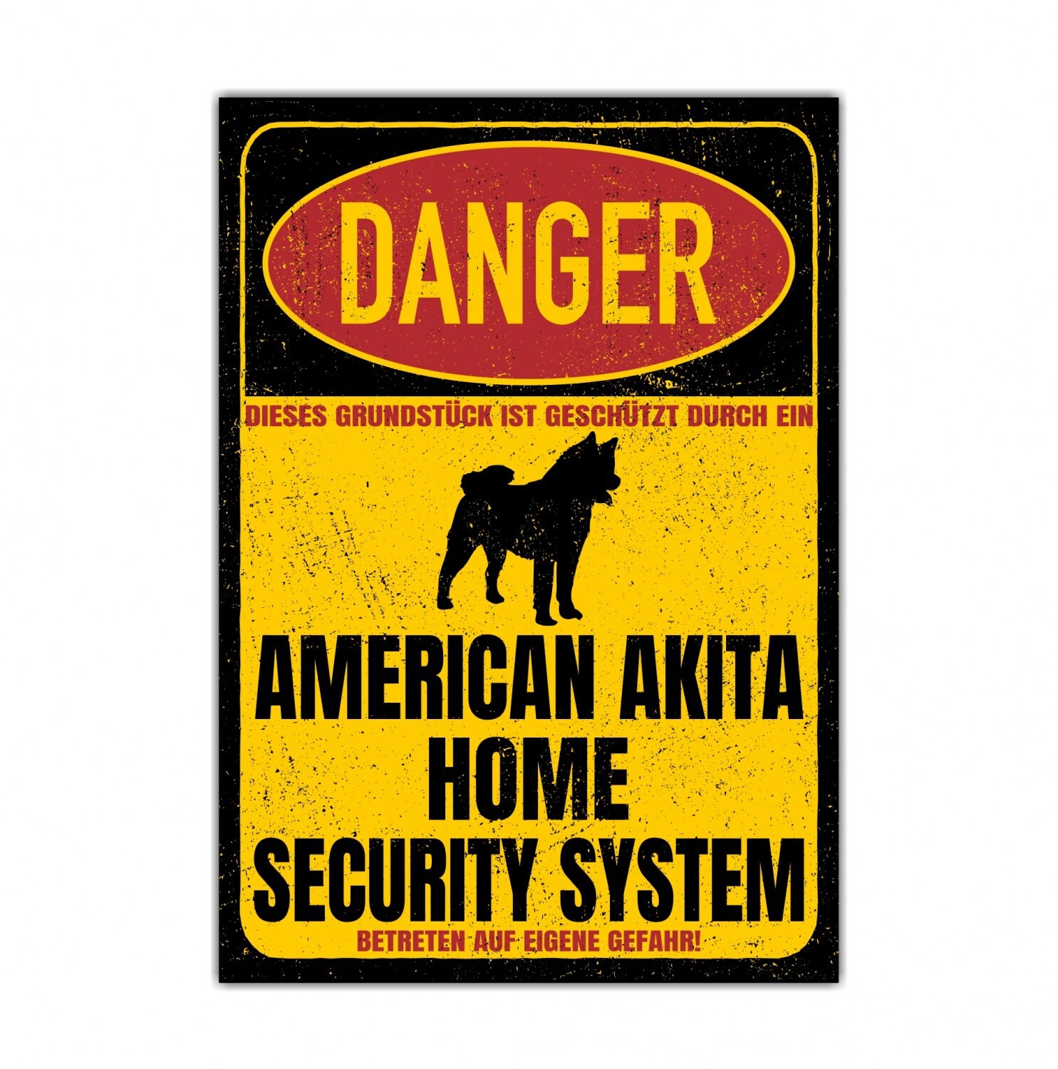 American Akita Inu Dog Schild Danger Security System Türschild Hundeschild Warnschild Fun Deko