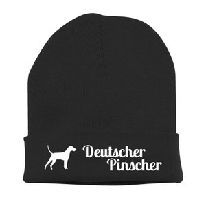 Strickmütze Deutscher Pinscher Zwergpinscher Min Pin Miniature Hund Stickerei Hund Winter Mütze Wintermütze