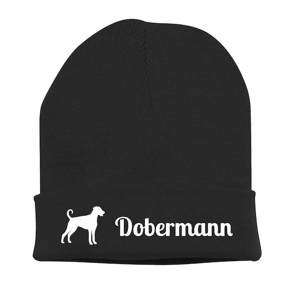 Strickmütze Dobermann Unkupiert Dobi Dobie Doberman Pinscher Hund Stickerei Hund Winter Mütze Wintermütze