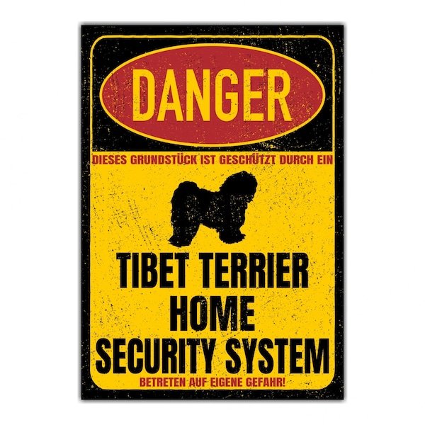 Tibet Terrier Schild Danger Security System Türschild Hundeschild Warnschild Hund Vorsicht