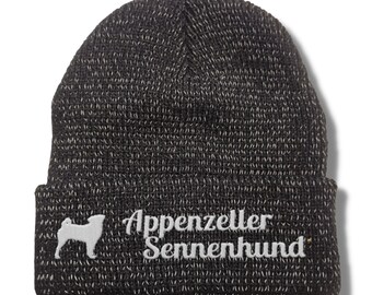 Appenzeller Sennenhund reflektierende Mütze Stickerei Hund Winter Strickmütze reflex Beanie warm