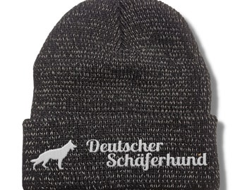 Deutscher Schäferhund reflektierende Mütze Stickerei Hund Winter Strickmütze reflex Beanie warm