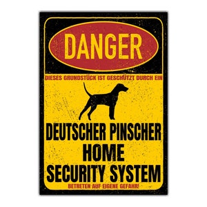 Deutscher Pinscher Dog Schild Danger Security System Türschild Hundeschild Warnschild