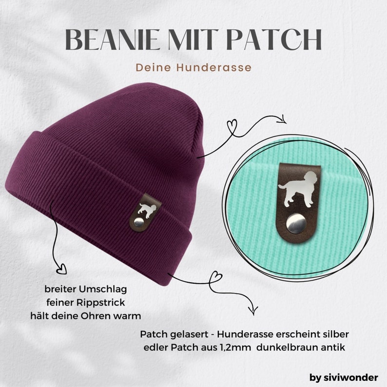 Lagotto Romagnolo Mütze Patch Leder Gassi Beanie Strickmütze Warm Herren Damen Trüffelhund Italien Hund 22 Farben Herbst Winter Bild 4