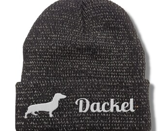 Dackel reflektierende Mütze Stickerei Hund Winter Strickmütze reflex Beanie warm