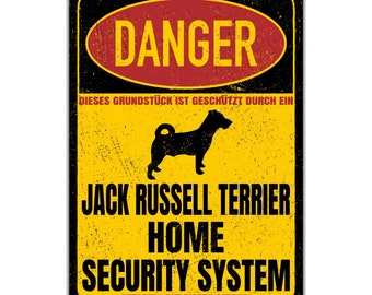 Jack Russell Terrier Schild Danger Security System Türschild Hundeschild Warnschild Hund JRT