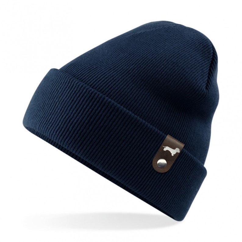 Rauhhaardackel Mütze mit Patch Gassi Beanie Strickmütze Witzig Spruch Warm Herren Damen Dackel Rauhaardackel 22 Farben Herbst Wintermütze Navy