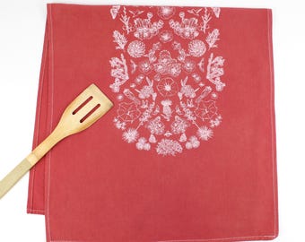 Wildflower tea towel- red, alpine desert plants, rocky mountains, colorado, california, utah, kitchen decor