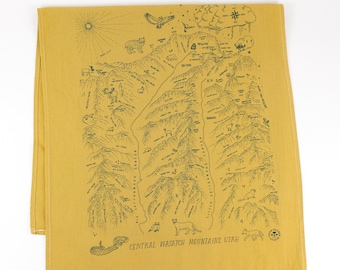 Tea towel- Map of the central wasatch kitchen towel, mustard