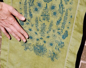 Botanical table runner- cotton linen blend, wildflowers of utah, california, colorado, screenprinted