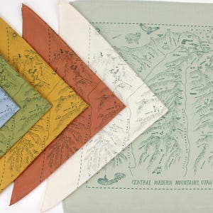 Bandana - Carte du wasatch central, bandana en coton, carte sérigraphiée teinte à la main des montagnes de l'Utah, des grands et des petits canyons des peupliers