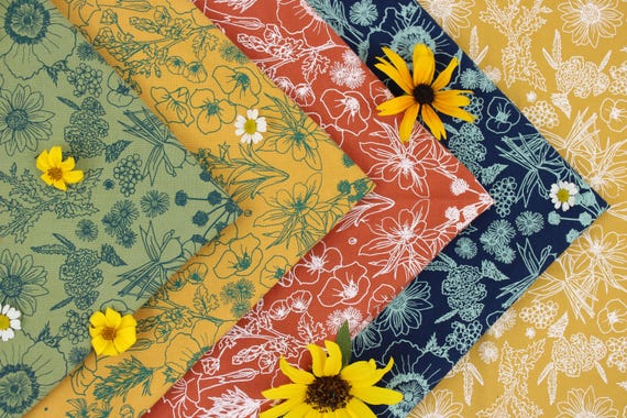Wildflower bandana, hand dyed, screenprinted, 100% cotton