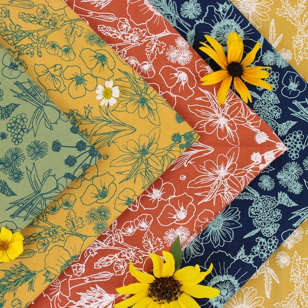 Wildflower bandana, hand dyed, screenprinted, 100% cotton