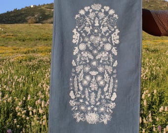 Wildflower tea towel- blue, alpine desert plants, rocky mountains, colorado, california, utah, kitchen decor